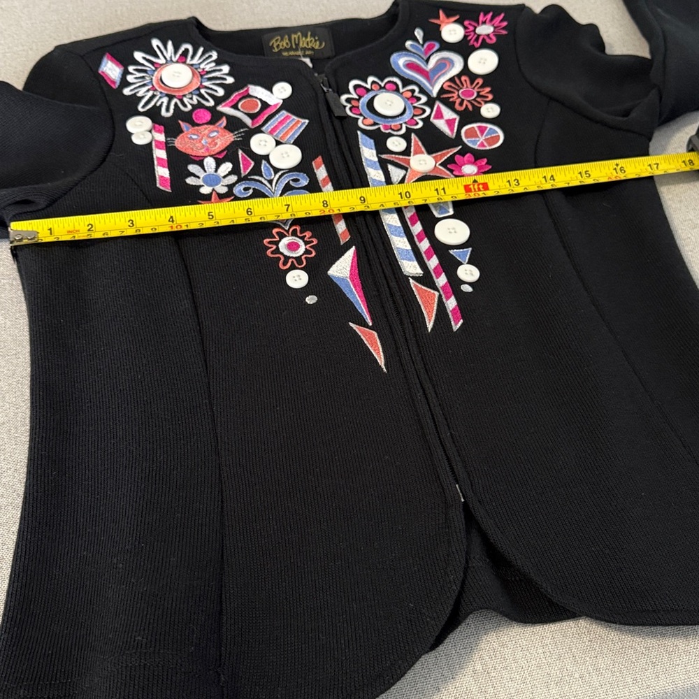 Bob Mackie Women’s Wearable Art Embroidered Cat Zip Up Black Cardigan. SZXXS. - Picture 10 of 15